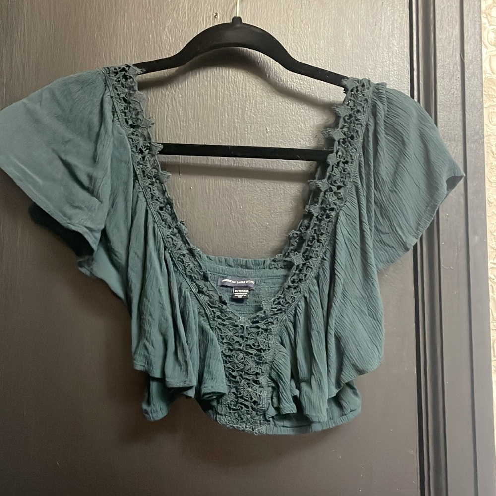 American Eagle Outfitters Teal Ruffle Blouse